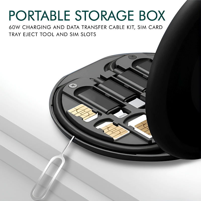 60W Multifunctional Fast Charging Data Cable Set – Portable 5-in-1 Charging Solution