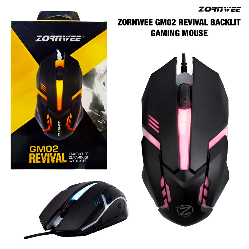 Zornwee GMO2 Wired USB Optical Gaming Mouse – Sleek Design, RGB Backlight & Smooth Control
