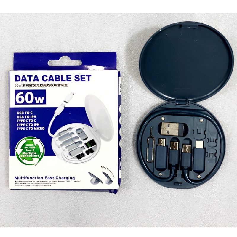 60W Multifunctional Fast Charging Data Cable Set – Portable 5-in-1 Charging Solution