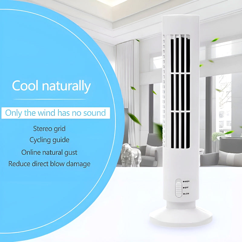 CoolWave USB Vertical Bladeless Tower Fan – Mini Air Conditioner, Quiet Cooling Fan for Home, Office, and Desktop