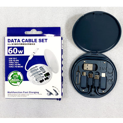 60W Multifunctional Fast Charging Data Cable Set – Portable 5-in-1 Charging Solution